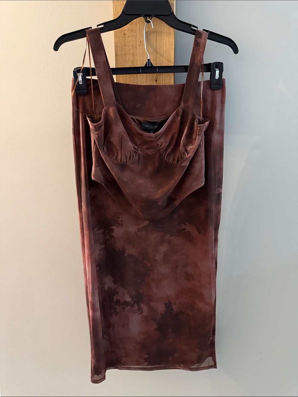 BRIT THE LABEL 2pc Brown Tie-Dye Satin Slip Skirt, NWTs, Medium